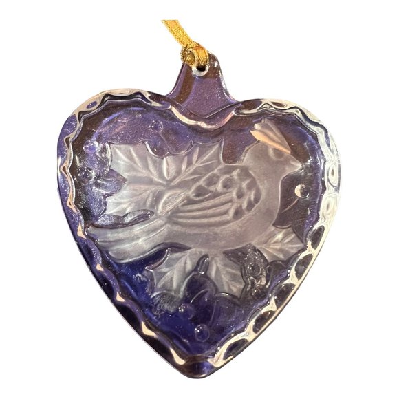 2 MIKASA Crystal Heart Shape Ornaments Relief Etched With Bells, Cardinal 3.5" - Picture 5 of 6